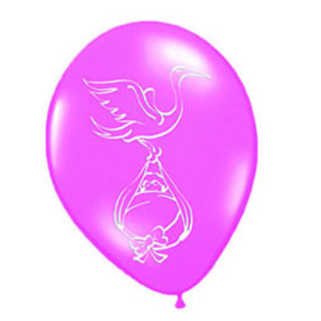 FUNNY FASHION BALLON -STORK WITH BABY- S/12 ROZE